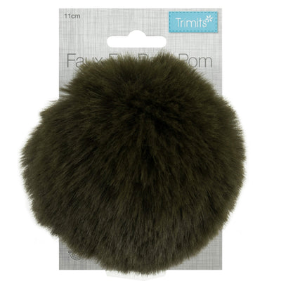 Faux Fur Khaki Pom Pom: Large image 1