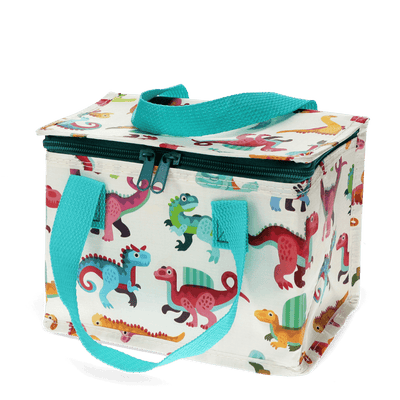  insulated lunch bag with dinosaur pattern on a transparent background