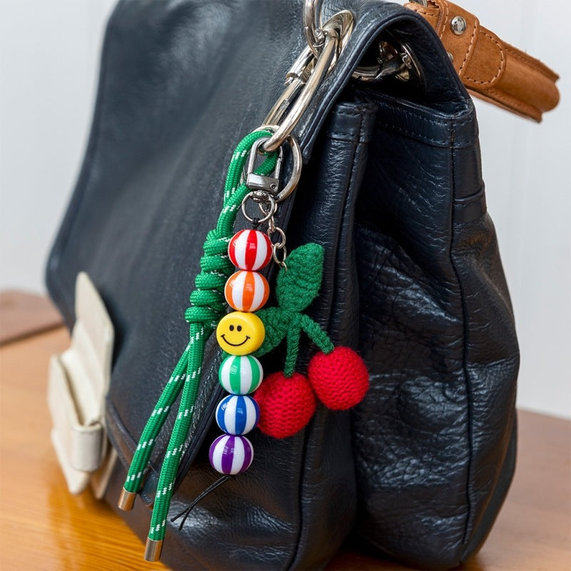 Rex London Keyring Bag Charm - Crochet Cherry at Bibelot Leek UK Stockist