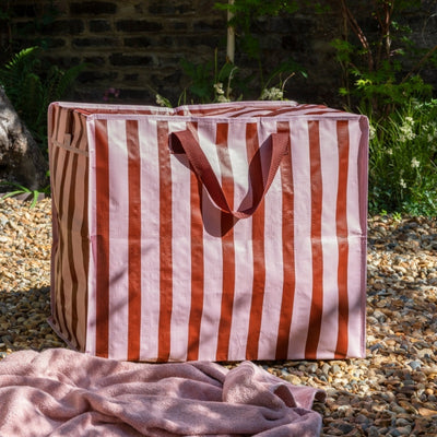 Pink and Brown Stripe Jumbo Storage Bag at Bibelot Leek UK Stockist