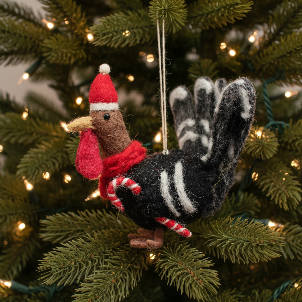 Amica Felt fair trade Festive Turkey with Candy Cane decoration