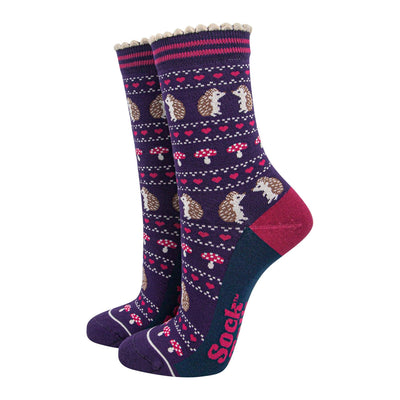 Sock Talk Women's Bamboo Socks - Navy , Hedgehog Toadstool Fair Isle Bibelot Leek UK Stockist