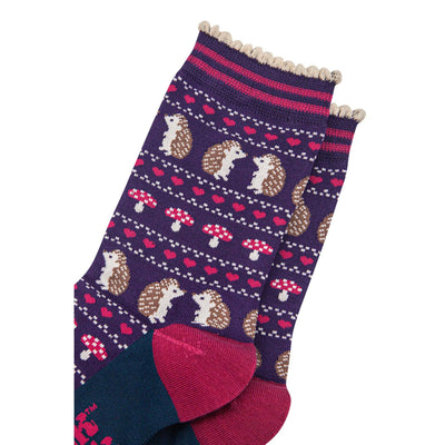 Sock Talk Women's Bamboo Socks - Navy , Hedgehog Toadstool Fair Isle Bibelot Leek UK Stockist