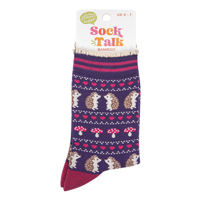 Sock Talk Women's Bamboo Socks - Navy , Hedgehog Toadstool Fair Isle Bibelot Leek UK Stockist
