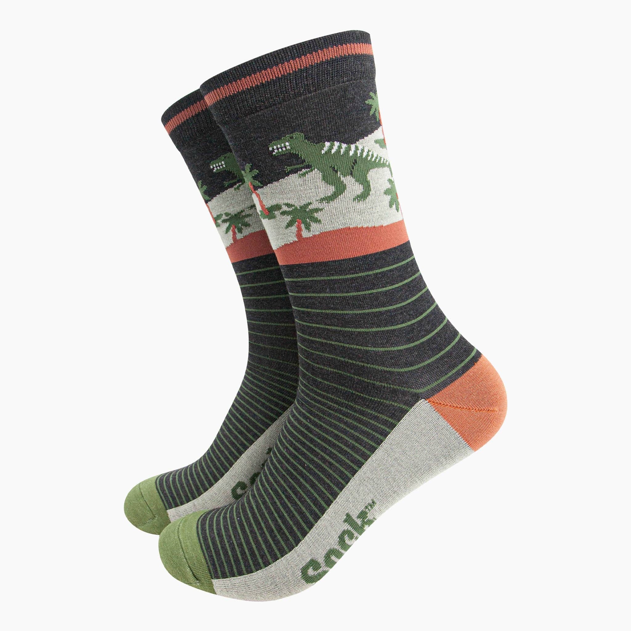 Sock Talk Men's Bamboo Socks - Black/Green, T-Rex Forest Bibelot Leek UK Sockist