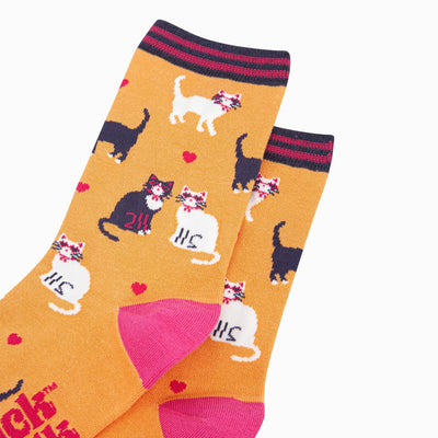 Sock Talk Women's Bamboo Socks - Orange, Cats and Love Hearts Bibelot Leek UK Stockist