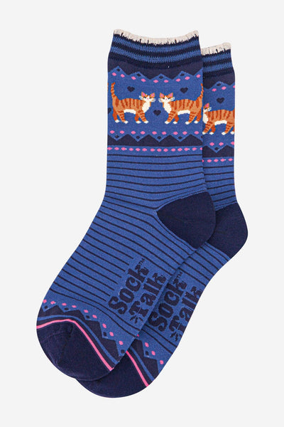 Sock Talk Women's Bamboo Socks - Denim Blue/Navy Blue, Ginger Cats Bibelot Leek UK Stockist