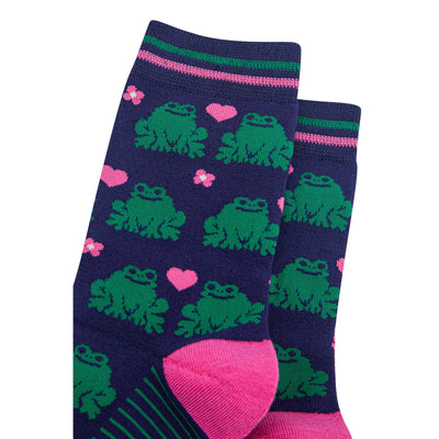 Sock Talk Women's Bamboo Socks - Navy Blue/Pink, Frogs Bibelot Leek UK Stockist
