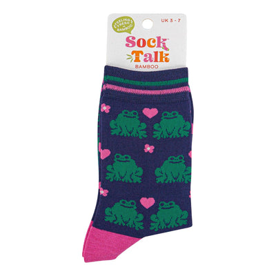 Sock Talk Women's Bamboo Socks - Navy Blue/Pink, Frogs Bibelot Leek UK Stockist