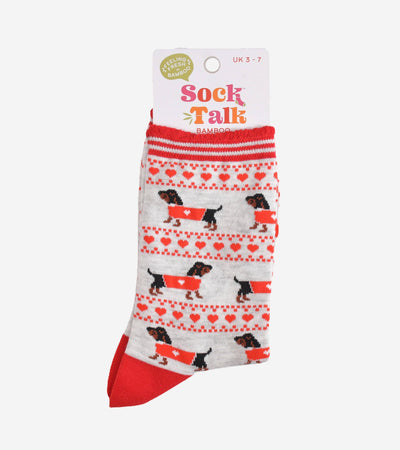 Sock Talk Women's Bamboo Socks - Grey/Red, Sausage Dog Fair Isle Bibelot Leek UK Stockist