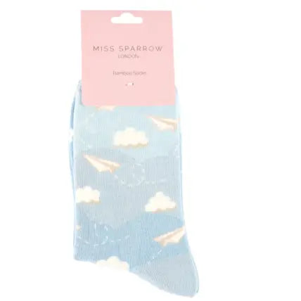 Miss Sparrow Paper Planes Socks: Sky Blue image 0