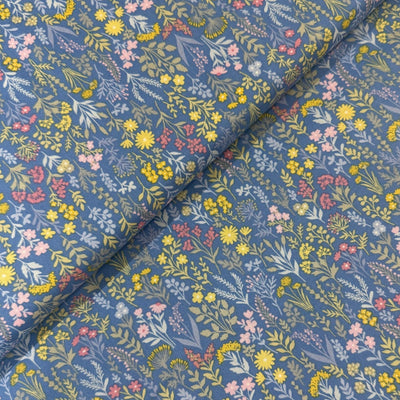 Makower Petite Fleur Meadow Blue 180/B  Cotton Fabric at Bibelot, Leek