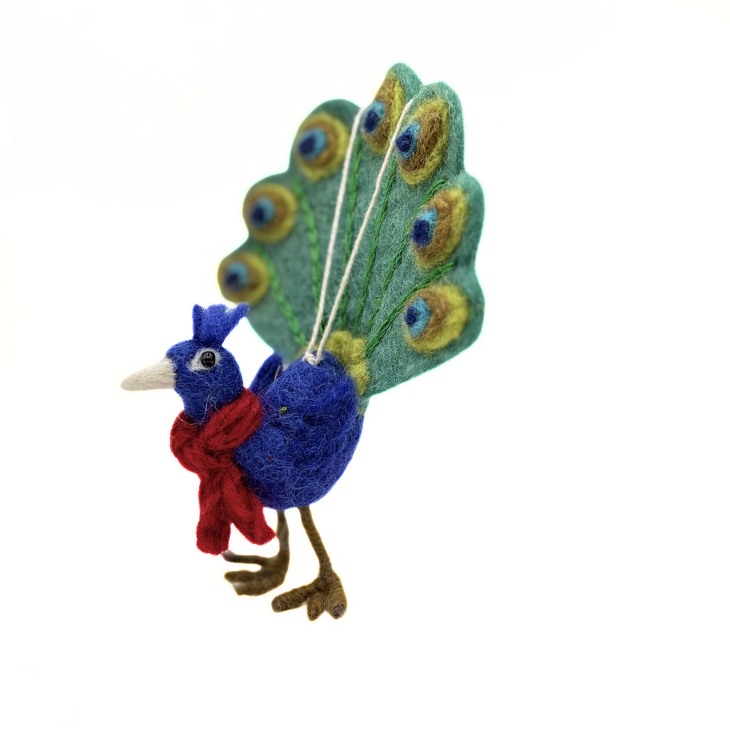 Amica Felt fair trade Festive Peacock with Scarf decoration