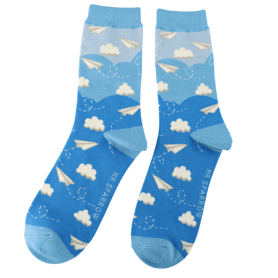 Mr Sparrow Paper Planes Socks: Sky Blue image 1
