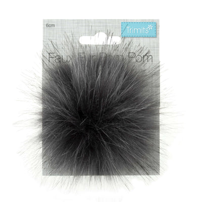 Faux Fur Tipped Grey Pom Pom: Medium image 1