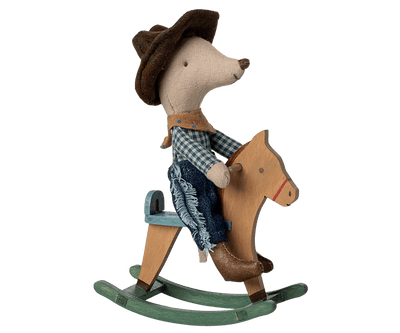 Maileg Cowboy Mouse on Rocking Horse, Little Brother image 1