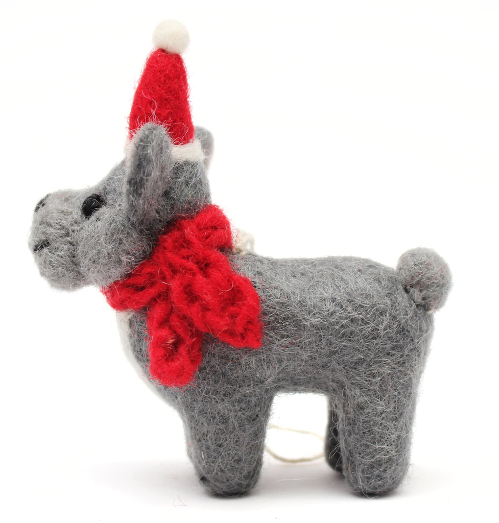 Amica Felt fair trade Christmas French Bull Dog with Hat & Scarf decoration