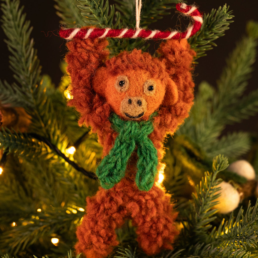 Amica Felt fair trade Christmas Orangutan with Candy Cane