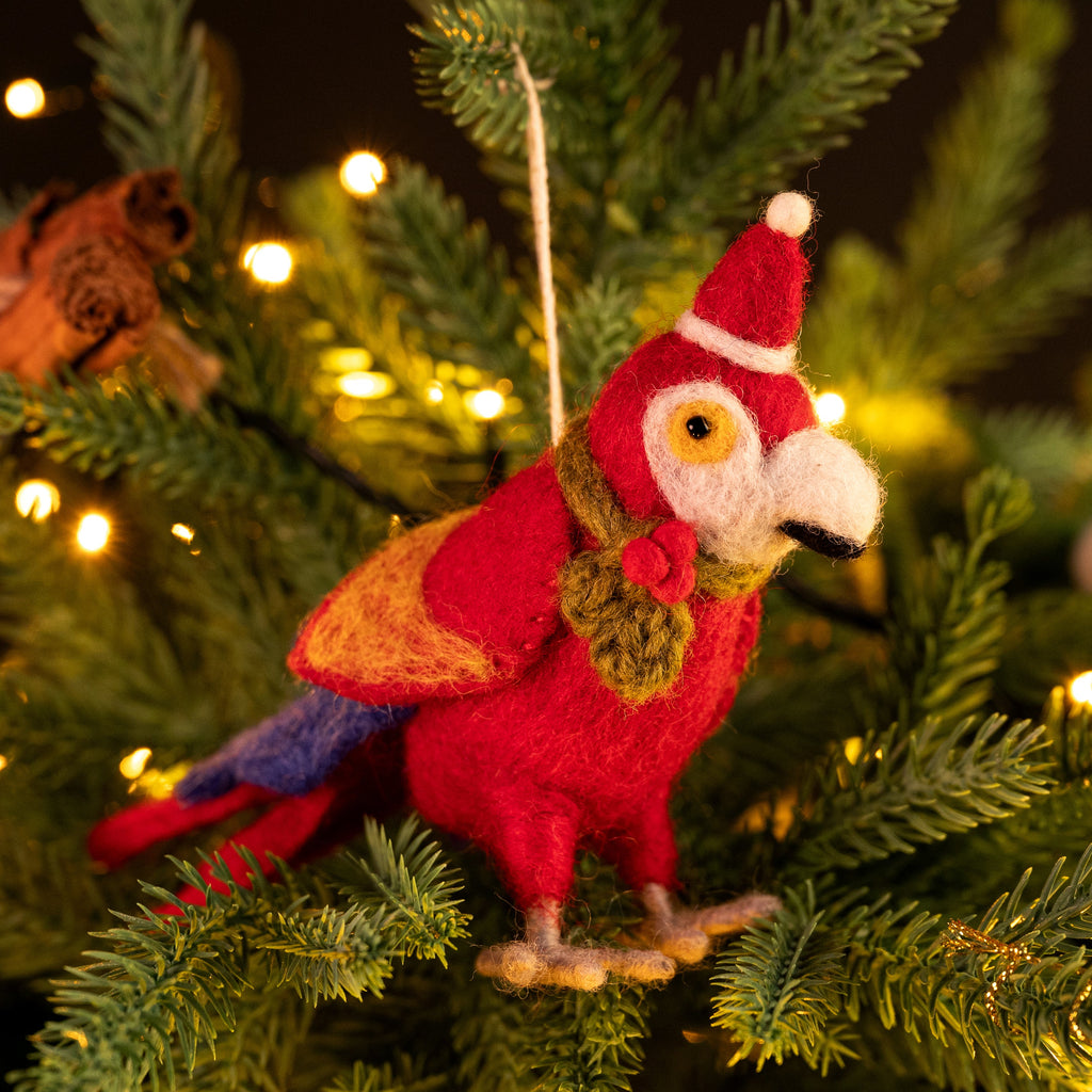 Amica Felt fair trade Christmas Parrot with Holly Scarf