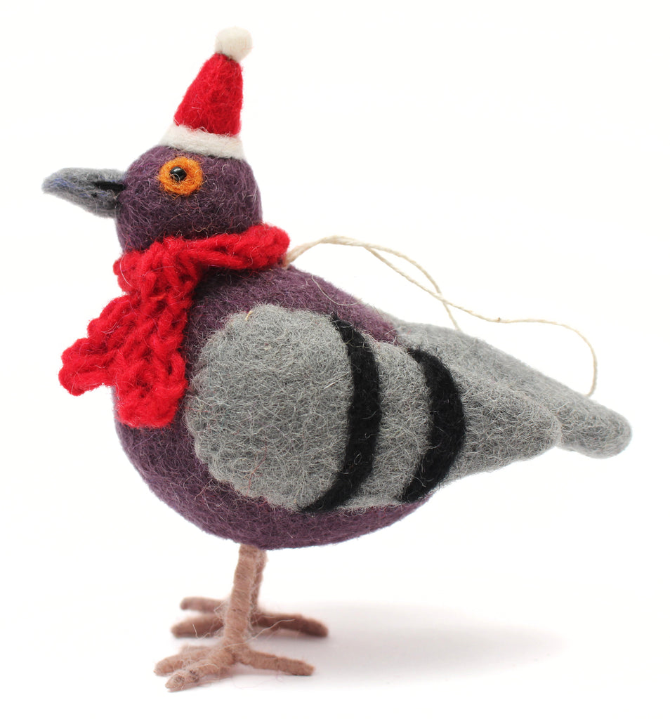 Amica Felt fair trade Christmas Pigeon with Hat & Scarf