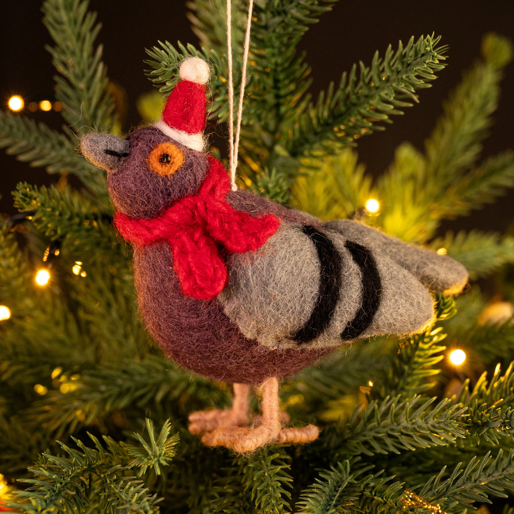 Amica Felt fair trade Christmas Pigeon with Hat & Scarf