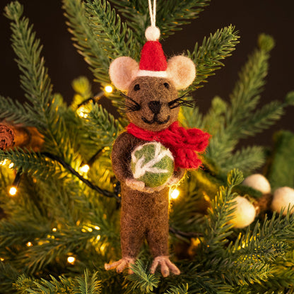 Amica Felt fair trade Festive Rat with Sprout