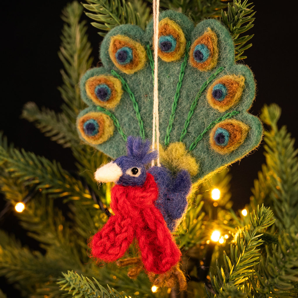 Amica Felt fair trade Festive Peacock with Scarf decoration