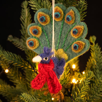 Amica Felt fair trade Festive Peacock with Scarf decoration