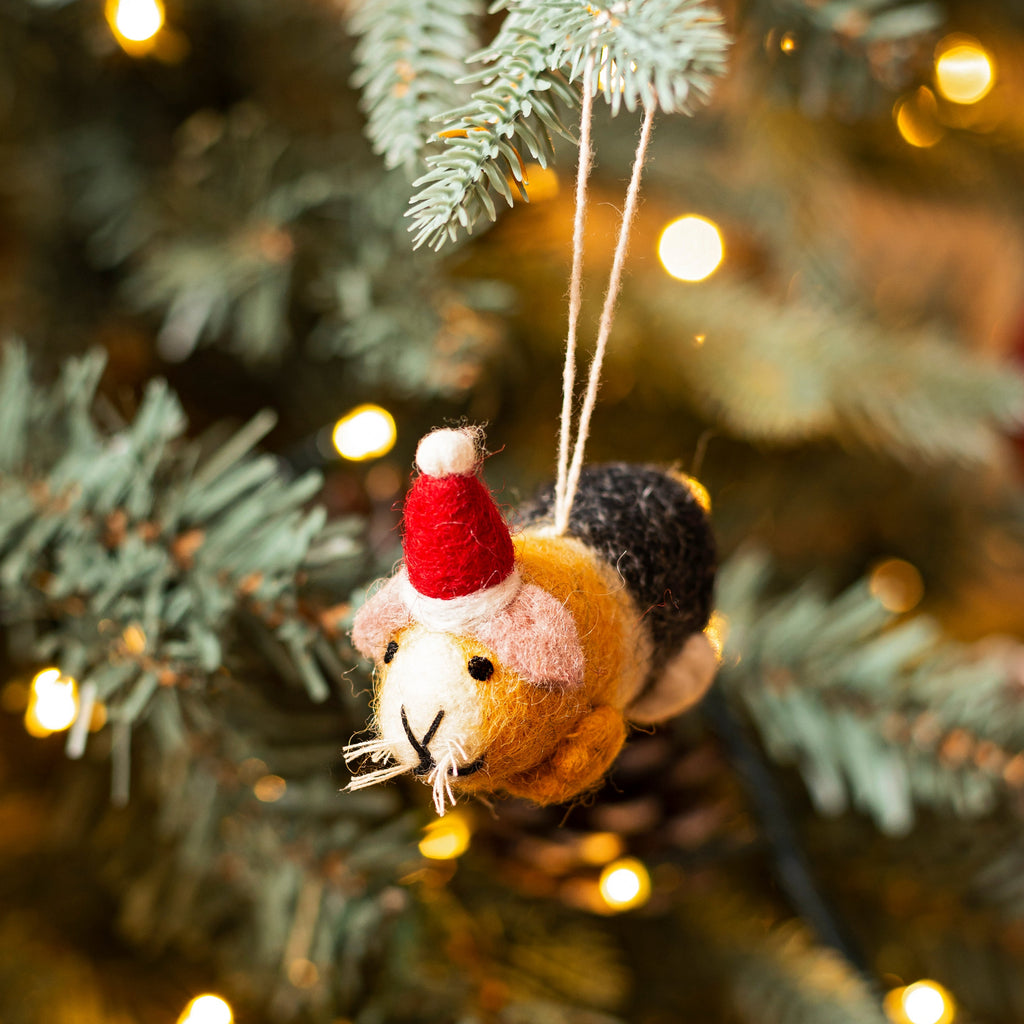 Amica Felt fair trade Mini Christmas Guinea Pig in Hat Decoration