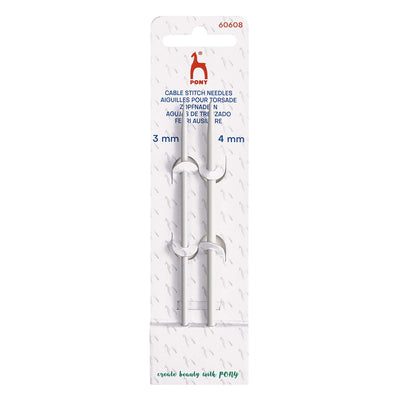 Pack of cable stitch needles with PONY branding on a white background