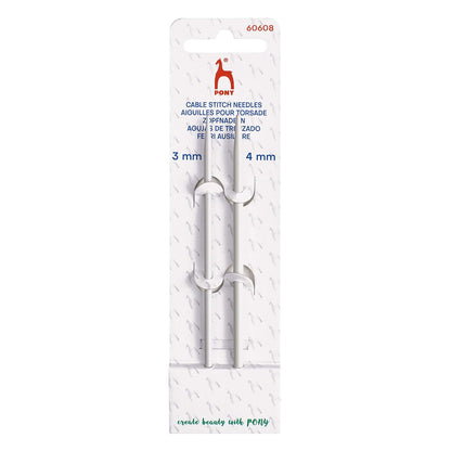 Pack of cable stitch needles with PONY branding on a white background