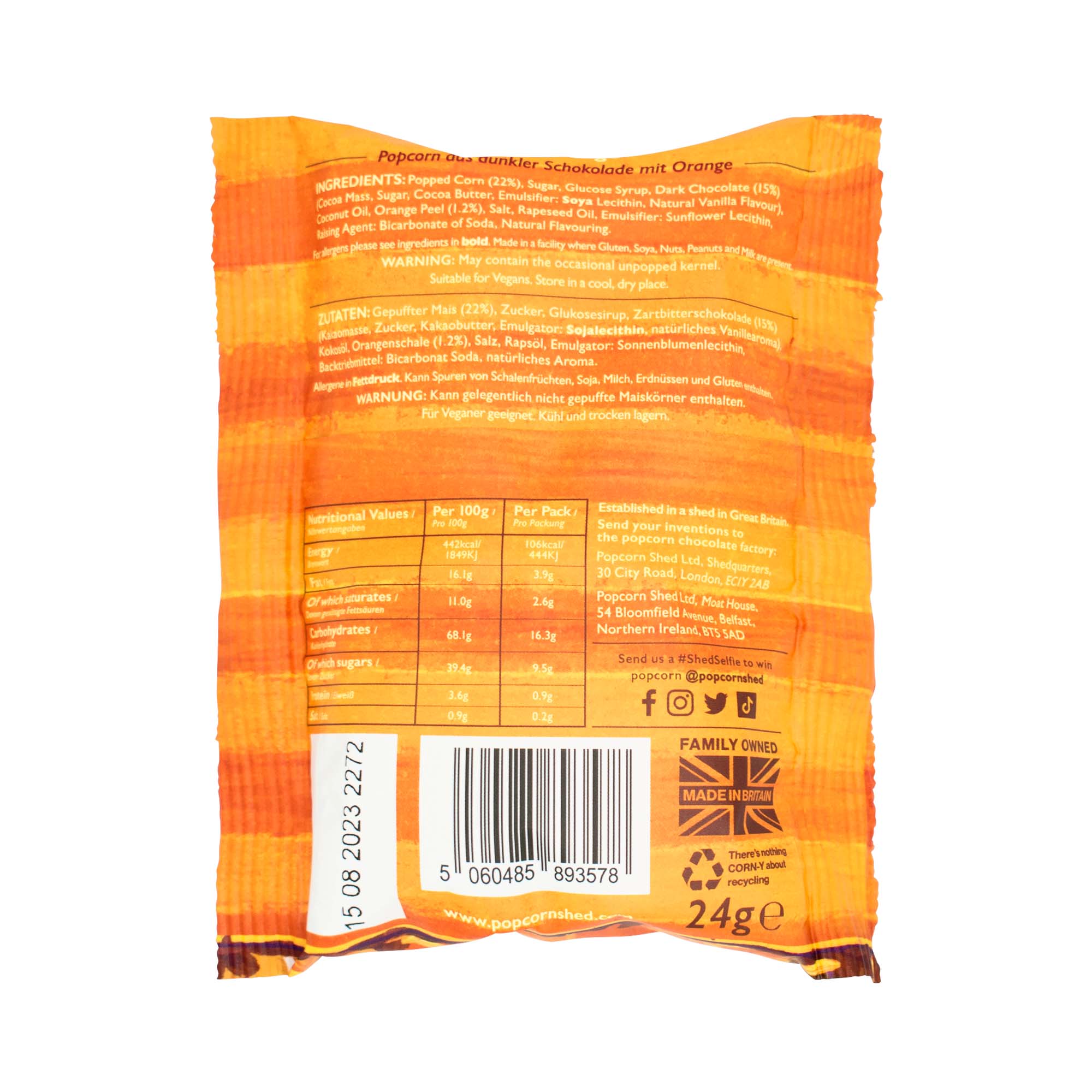 Chocolate Orange Popcorn Snack Pack (Vegan) Popcorn Shed