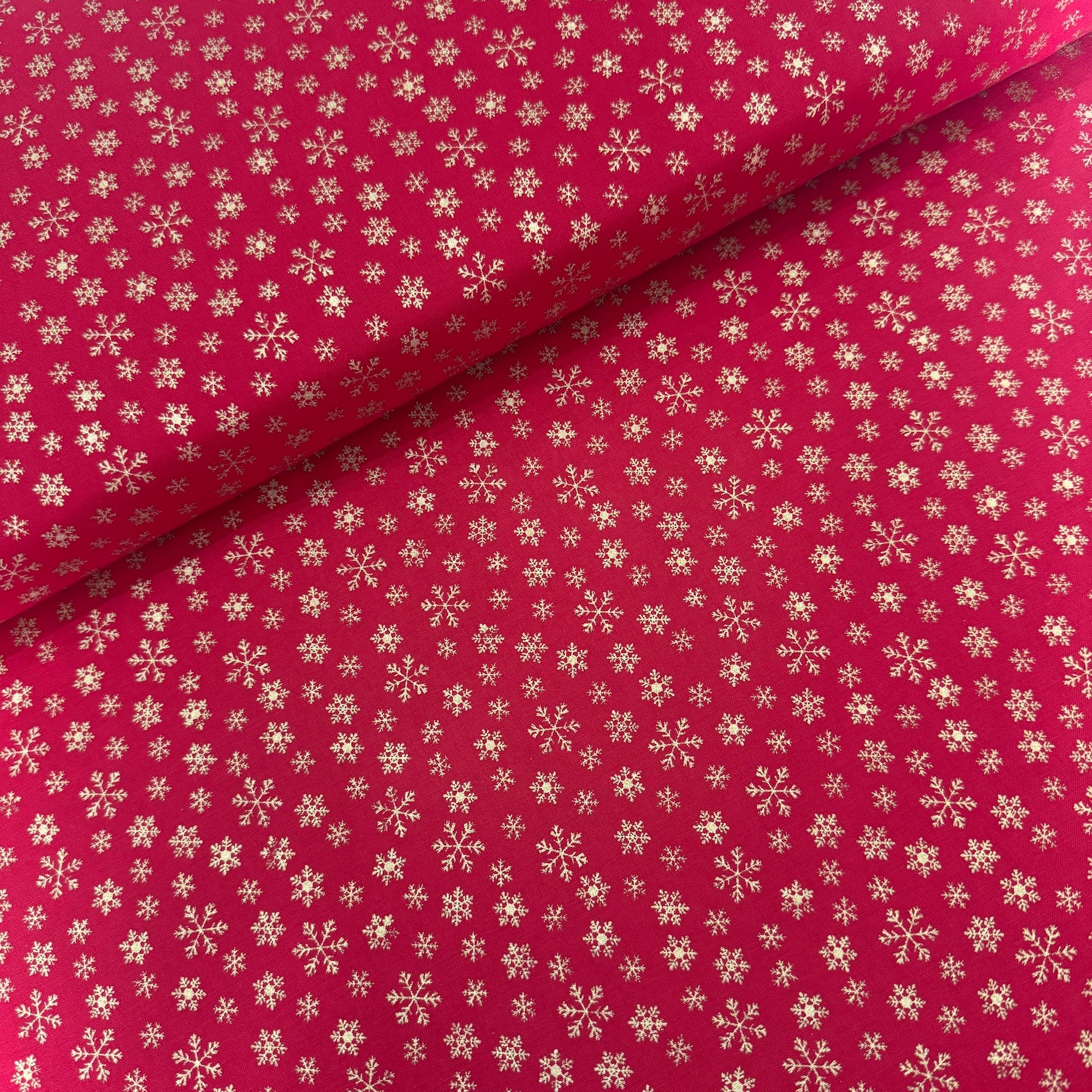 Christmas Gold Snowflakes on Red Cotton Fabric