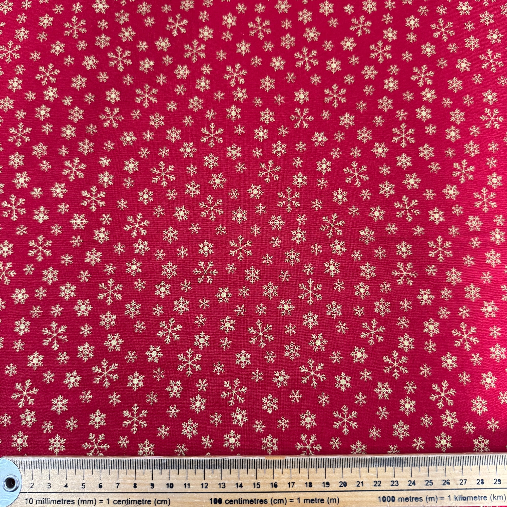 Christmas Gold Snowflakes on Red Cotton Fabric