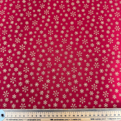 Christmas Gold Snowflakes on Red Cotton Fabric