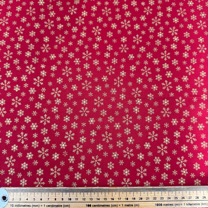 Christmas Gold Snowflakes on Red Cotton Fabric