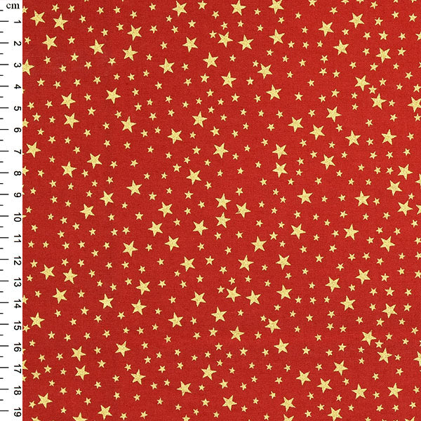 Christmas Gold Star on Red Cotton Fabric 