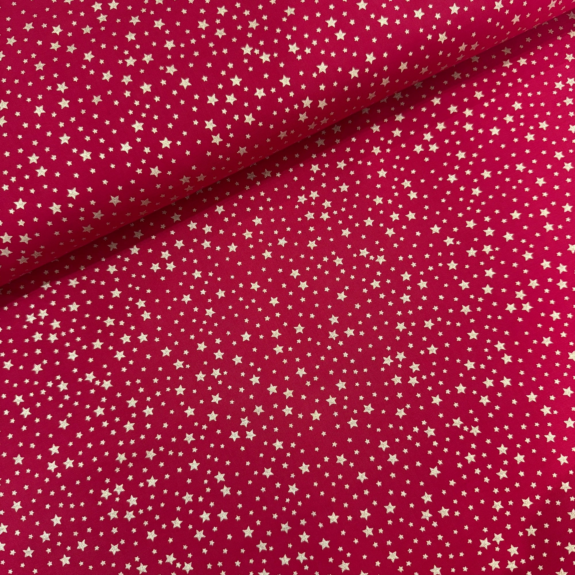 Christmas Gold Star on Red Cotton Fabric