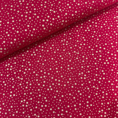 Christmas Gold Star on Red Cotton Fabric