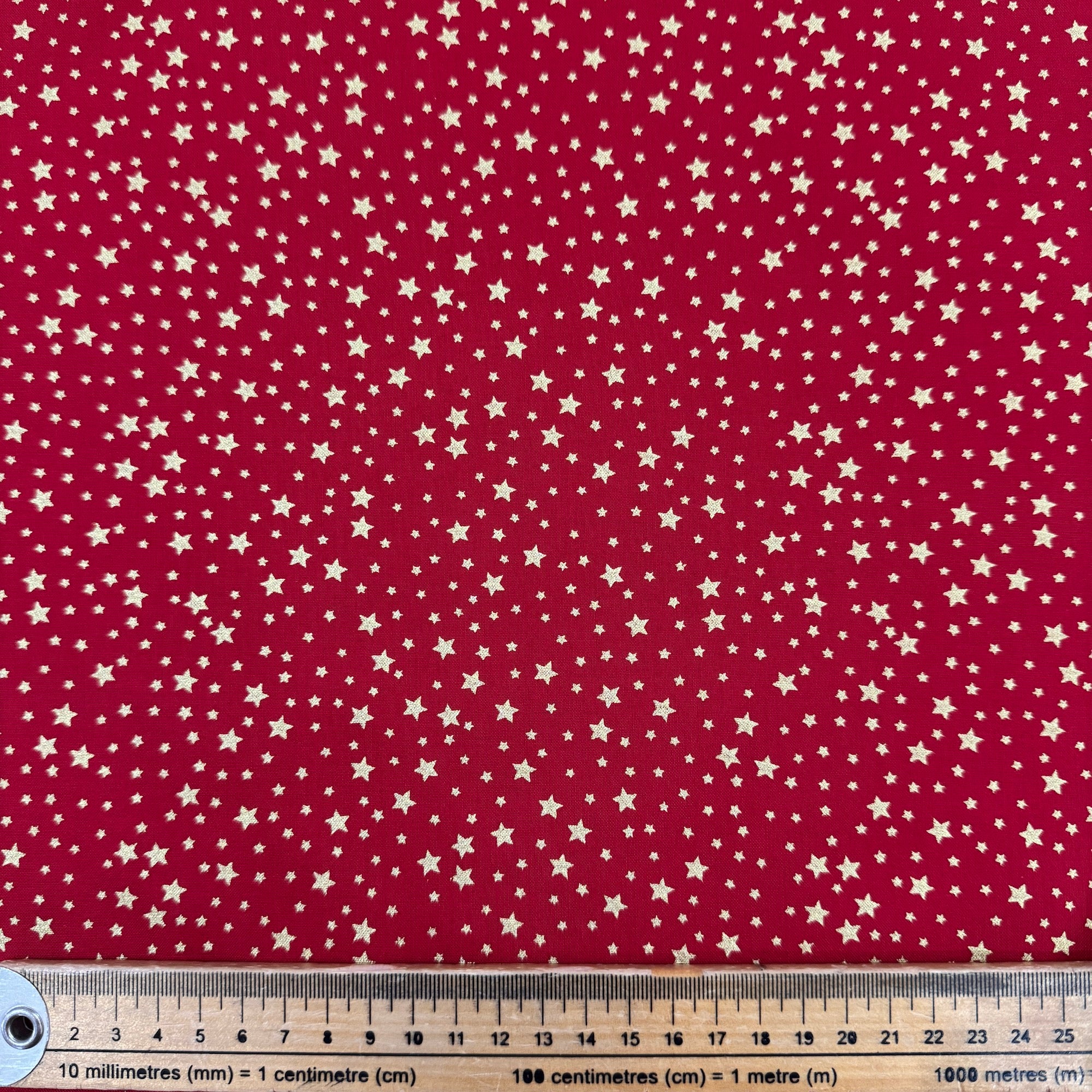 Christmas Gold Star on Red Cotton Fabric