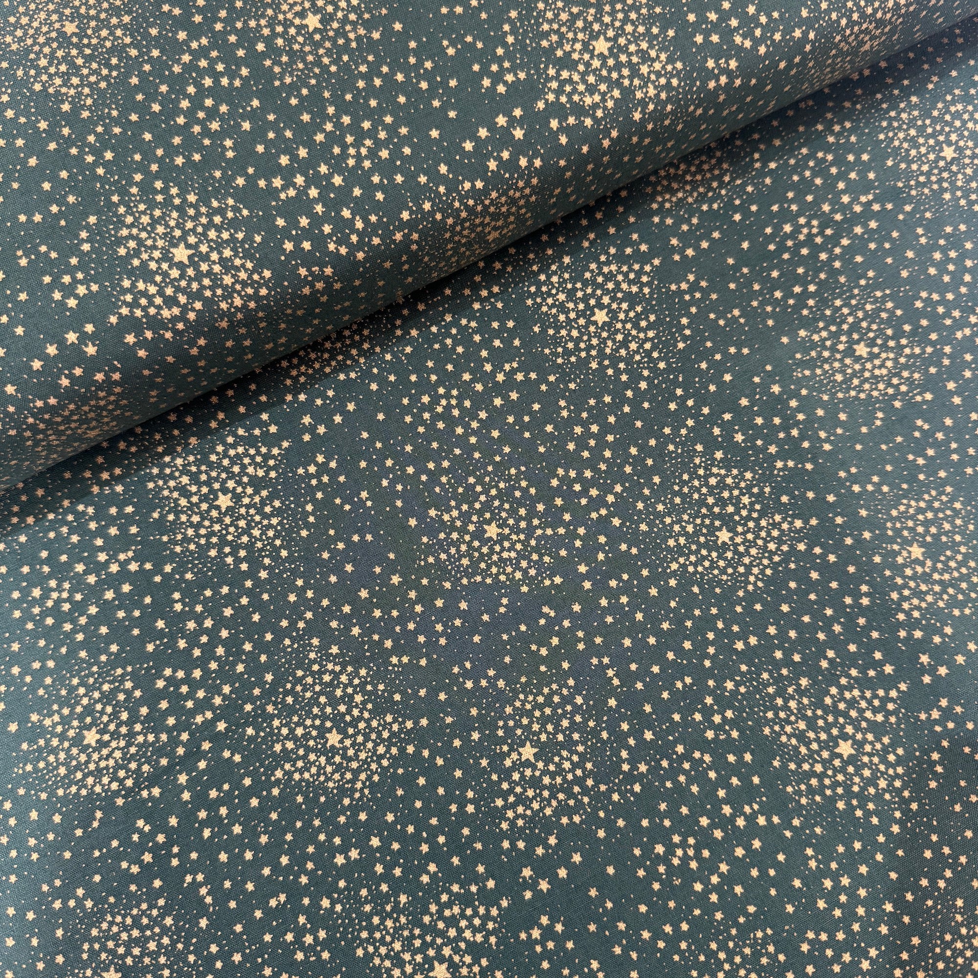 Christmas Gold Stars on Green Cotton Fabric