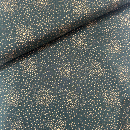 Christmas Gold Stars on Green Cotton Fabric