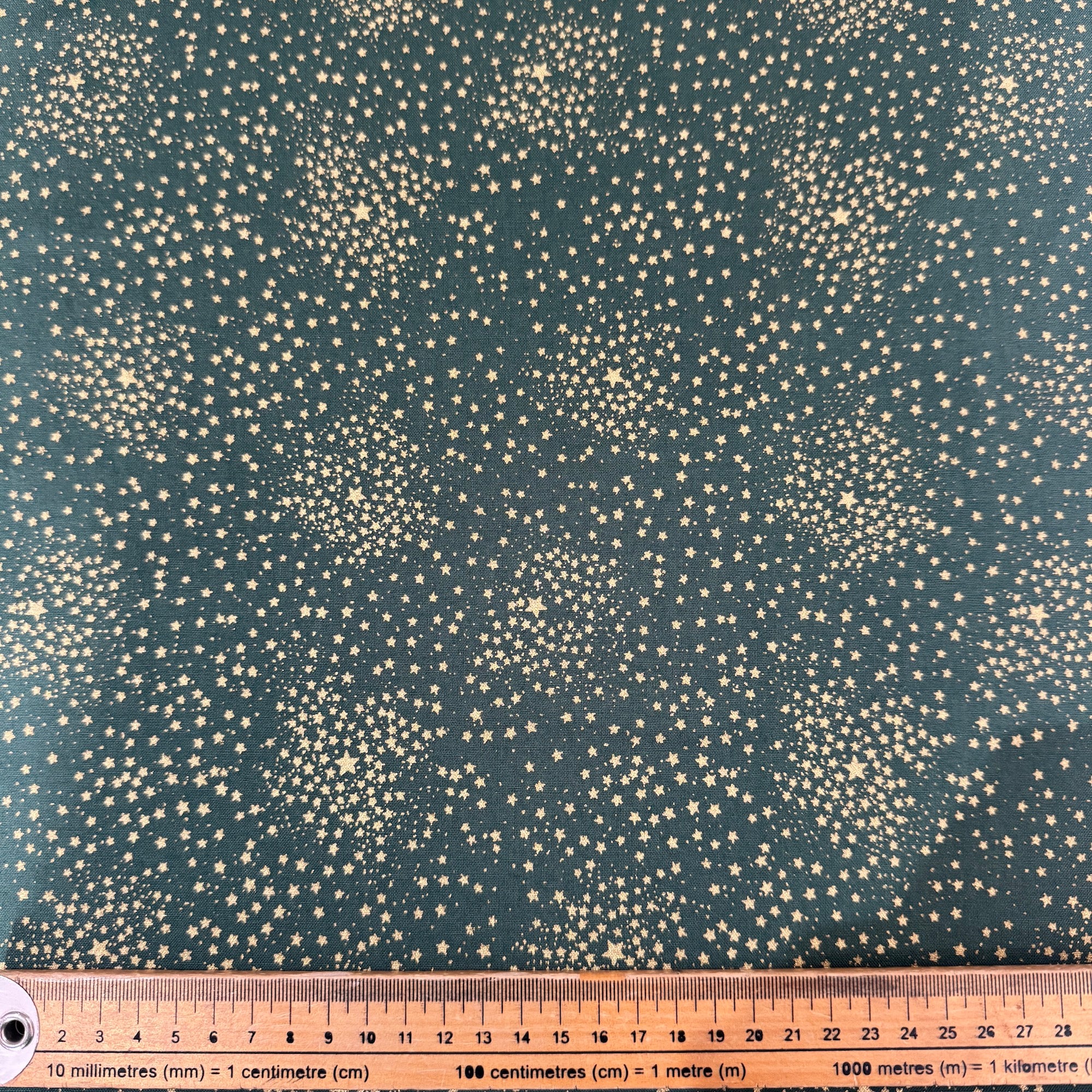 Christmas Gold Stars on Green Cotton Fabric