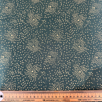 Christmas Gold Stars on Green Cotton Fabric