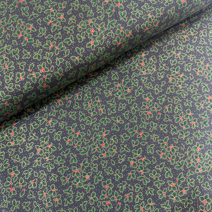 Christmas Holly & Berries Green Cotton Fabric