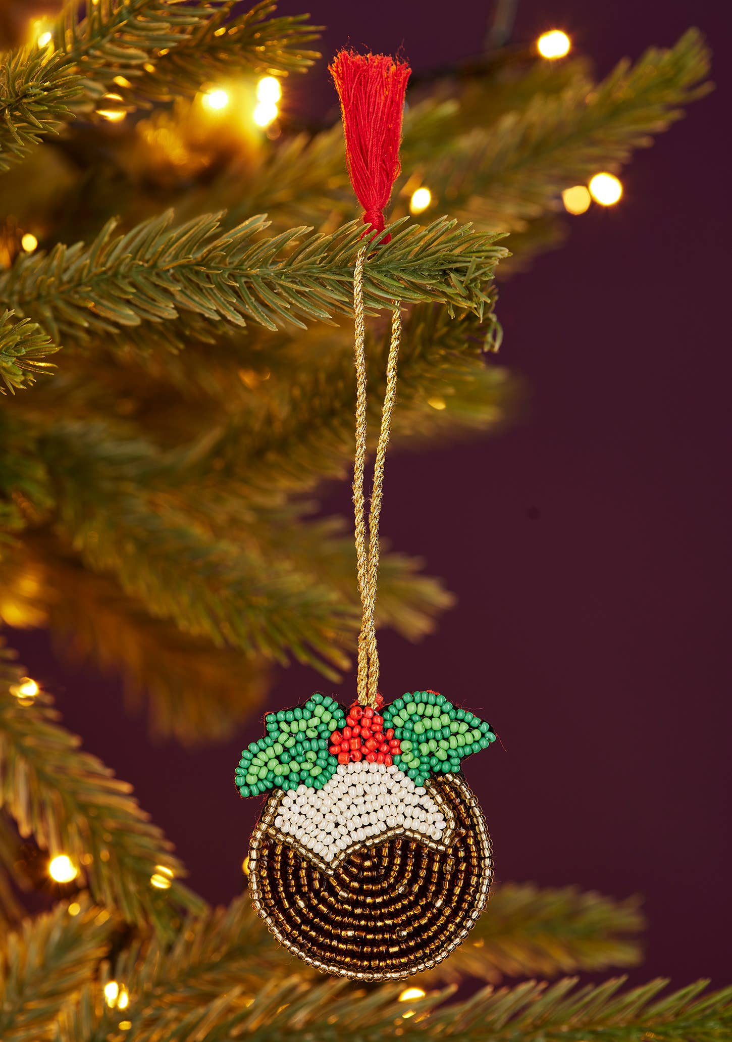 Namaste fair trade Christmas Pudding Beaded Decoration