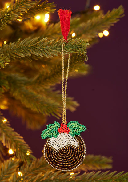 Namaste fair trade Christmas Pudding Beaded Decoration