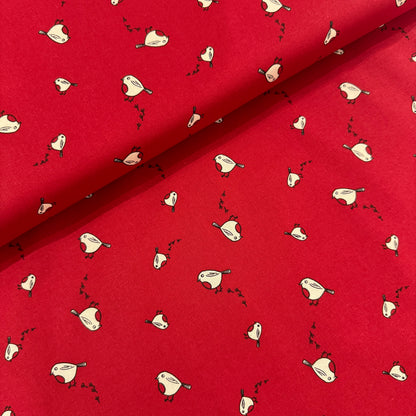 Christmas Robins on Red Cotton Fat Quarter
