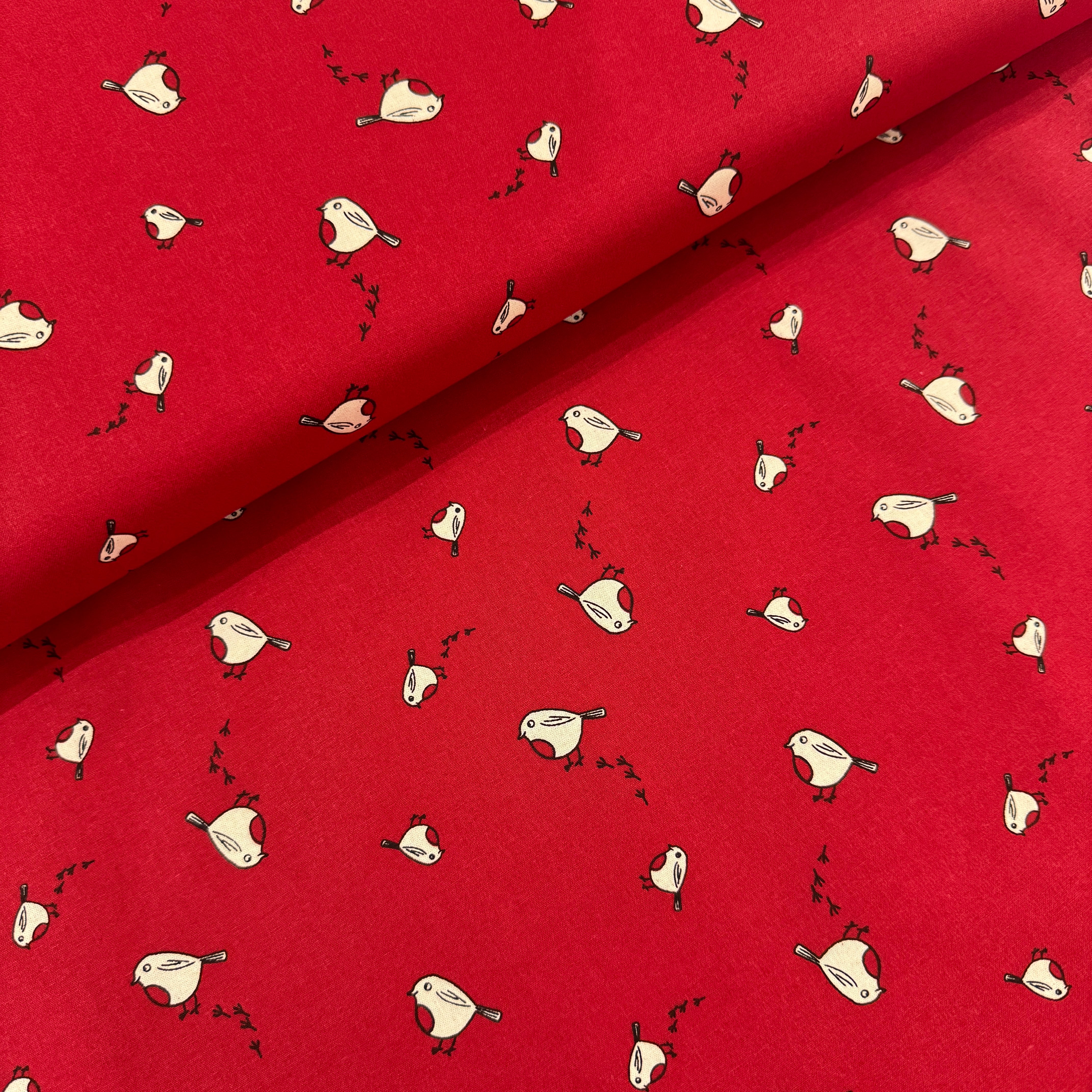Christmas Robins on Red Cotton Fat Quarter