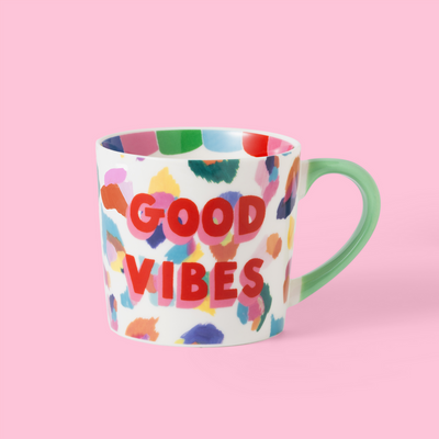 Eleanor Bowmer - Good Vibes Painted Leopard Mug Bibelot Leek, UK Stockist